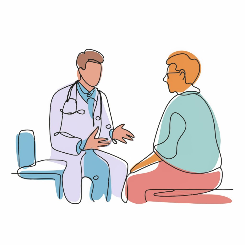 Ilustración de un médico y paciente